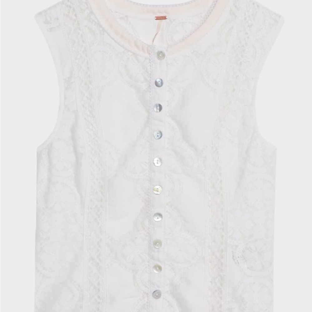 Free People Jae Knit White Lace Sleeveless Blouse